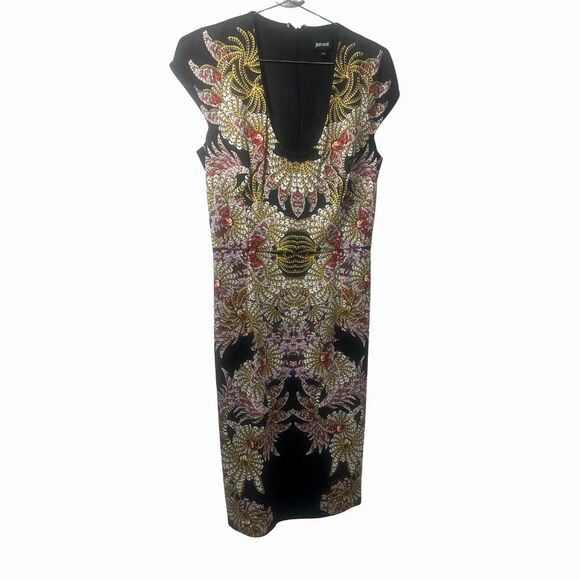Just Cavalli Floral Print Cap Sleeve Sheath Mini Dress Black Size 44 - Picture 2 of 6